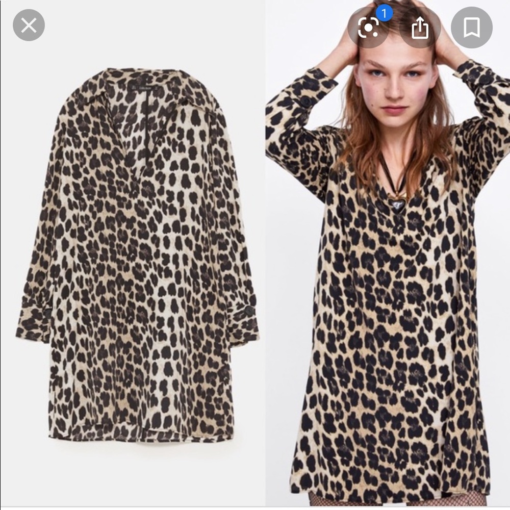 NWT Zara Leopard Animal Tunic Dress a Xs